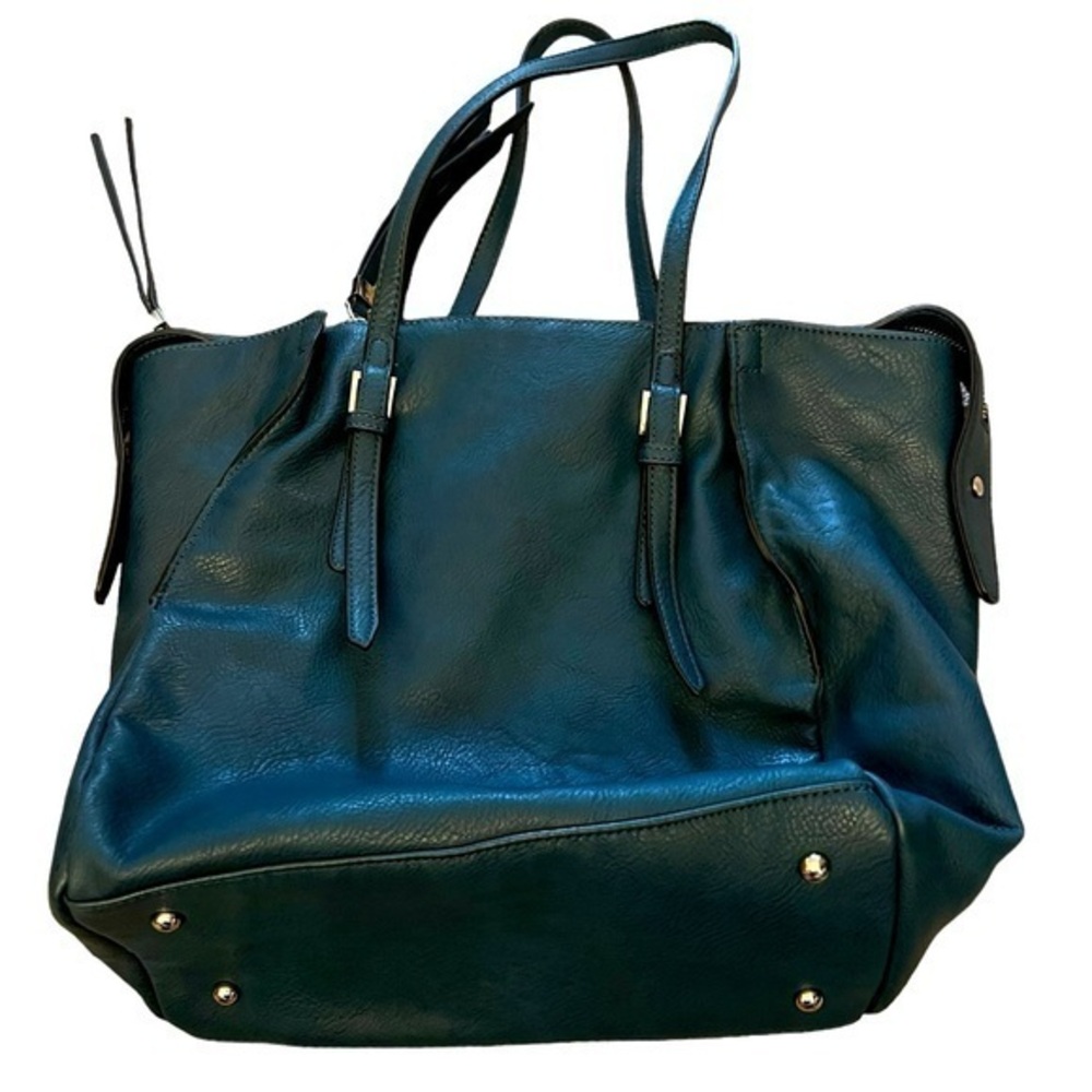 Urban Expressions Dark Teal/Aqua 6-Pocket Zip Top Large Lined Vegan Leather Tote